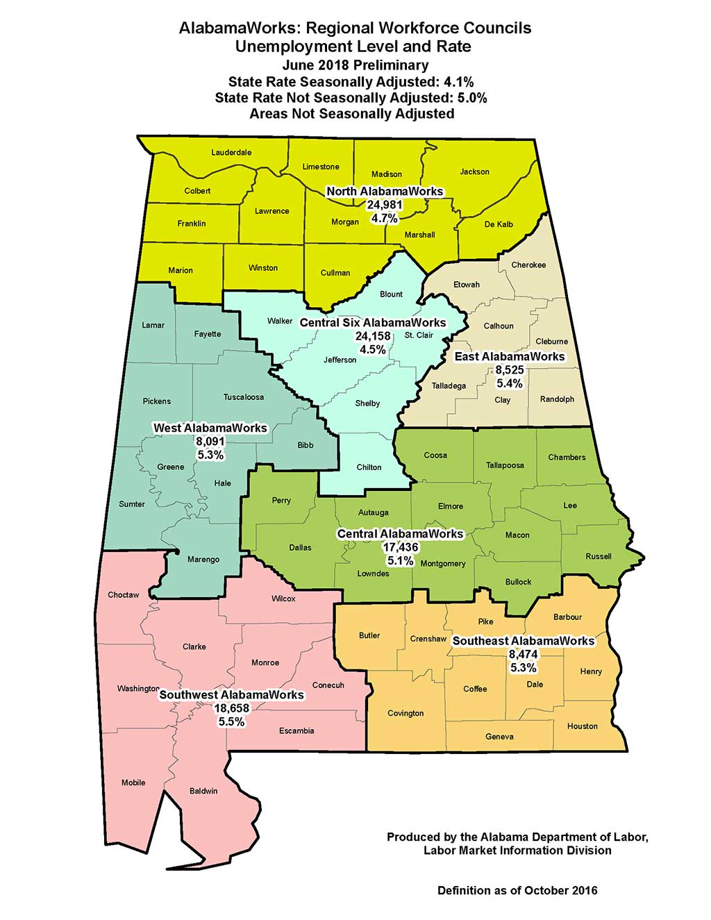 Unemployment numbers displayed on Alabama state map